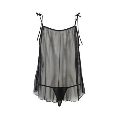 Сорочка прозрачная беби долл MELANIA CHEMISE black S/M - Passion, трусики, на тонких бретелях EL16305 фото