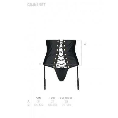 Пояс-корсет из экокожи Celine Set with Open Bra black L/XL — Passion: шнуровка, съемные пажи для чул SO6409 фото