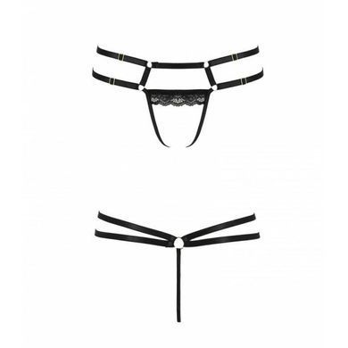 Трусики-стрінги зі стреп з мереживом LORRY THONG black S/M - Passion Exclusive PS27605 фото
