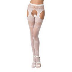 Эротические колготки-бодистокинг Passion S022 white, имитация цветочных чулочков и пояса для чулок PSS022W фото