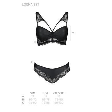 Комплект з еко-шкіри та мережива Loona Set black XXL/XXXL - Passion, бра і трусики SO5363 фото