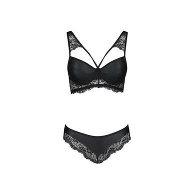 Комплект з еко-шкіри та мережива Loona Set black XXL/XXXL - Passion, бра і трусики SO5363 фото