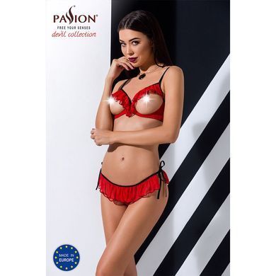 Комплект білизни CHERRY SET OpenBra red S/M - Passion Exclusive: відкритий ліф, трусики-спідничка PS25508 фото