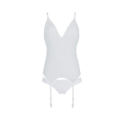 Корсет с пажами, трусики с ажурным декором и открытым шагом Ursula Corset white XXL/XXXL &mdash; Passion SO5840 фото