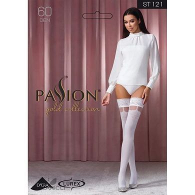 Чулки Passion ST121 3/4 белые, на ажурной силиконовой резинке, с цветочным орнаментом и вертикальным SO5792 фото