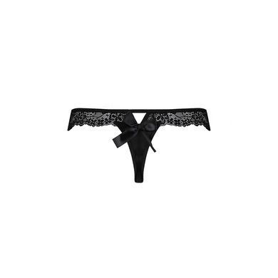 Мереживні трусики-танга з атласним бантиком Naja Thong black S/M - Passion SO5365 фото