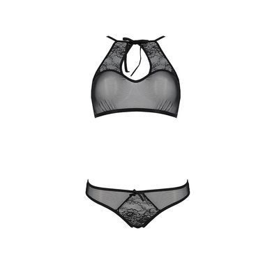 Комплект: бра, трусики с ажурным декором и открытым шагом Ursula Set black L/XL &mdash; Passion SO5841 фото