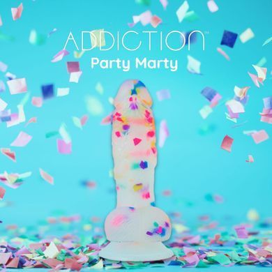 Фалоімітатор з конфетті ADDICTION - PARTY MARTY - 7.5 "- FROST &CONFETTI, 19 см, силікон, вібропуля SO4532 фото