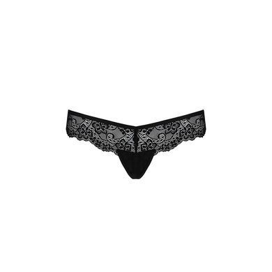 Мереживні трусики-танга з атласним бантиком Naja Thong black S/M - Passion SO5365 фото