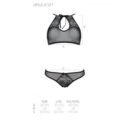Комплект: бра, трусики с ажурным декором и открытым шагом Ursula Set black L/XL &mdash; Passion SO5841 фото