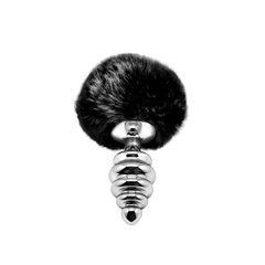 Металева анальна пробка Кролячий хвостик Alive Fluffly Twist Plug M Black SO6309 фото