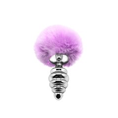 Металлическая анальная пробка Кроличий хвостик Alive Fluffly Twist Plug M Purple SO6308 фото