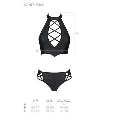 Комплект из эко-кожи Nancy Bikini black L/XL - Passion, бра и трусики с имитацией шнуровки SO5367 фото