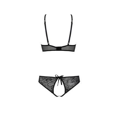 Комплект: бра, трусики с ажурным декором и открытым шагом Ursula Set black XXL/XXXL &mdash; Passion SO5843 фото