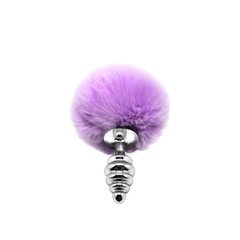 Металлическая анальная пробка Кроличий хвостик Alive Fluffly Twist Plug S Purple SO6306 фото