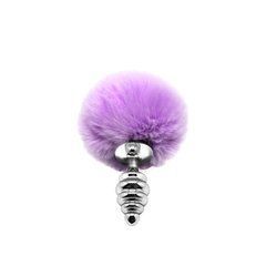 Металева анальна пробка Кролячий хвостик Alive Fluffly Twist Plug S Purple SO6306 фото