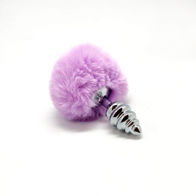 Металлическая анальная пробка Кроличий хвостик Alive Fluffly Twist Plug S Purple SO6306 фото