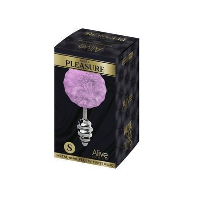 Металлическая анальная пробка Кроличий хвостик Alive Fluffly Twist Plug S Purple SO6306 фото