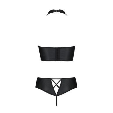 Комплект из эко-кожи Nancy Bikini black XXL/XXXL - Passion, бра и трусики с имитацией шнуровки SO5369 фото