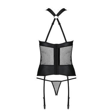 Сетчатый комплект корсет с халтером, съемные подвязки и трусики Amanda Corset black S/M - Passion SO5319 фото