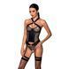Сетчатый комплект корсет с халтером, съемные подвязки и трусики Amanda Corset black XXL/XXXL - Passi SO5320 фото 1