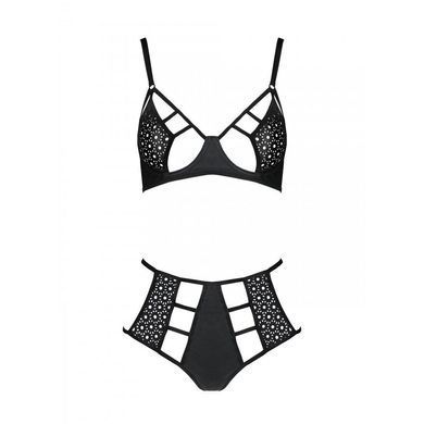 Комплект из эко-кожи: бюстгальтер и трусики с перфорацией Tamaris Set black L/XL &mdash; Passion SO5798 фото