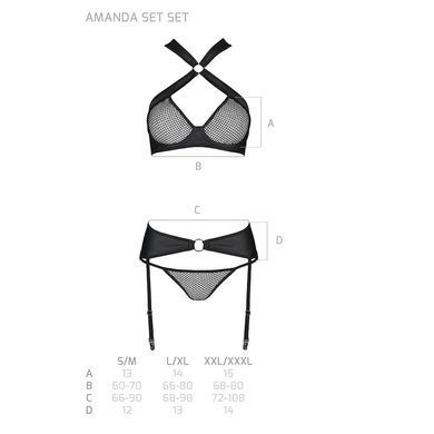 Сетчатый набор: бюстгальтер с халтером, трусики и пояс для чулок Amanda Set black L/XL - Passion SO5321 фото