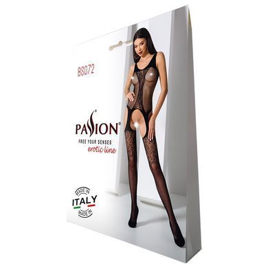Бодистокинг с имитацией чулок и ажурной вставкой Passion BS072 black SO4141 фото