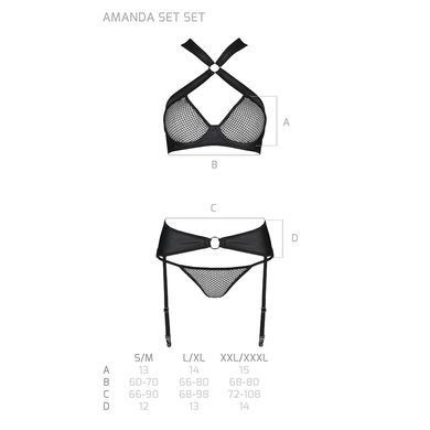 Сетчатый набор: бюстгальтер с халтером, трусики и пояс для чулок Amanda Set black S/M - Passion SO5322 фото