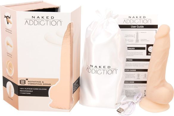 Фаллоимитатор с вибрацией и ротацией Naked ADDICTION James 8&Prime; Rotating & Vibrating Dong, пульт ДУ, д SO5587 фото