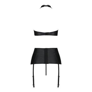 Комплект из эко-кожи с имитацией шнуровки Nancy Set black S/M - Passion топ, трусики и пояс для чуло SO5374 фото