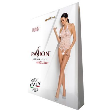 Бодістокінг у велику сітку Passion BS087 white, відкрита спина, халтер, з доступом SO6381 фото