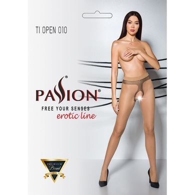 Тілесні колготки з відкритим доступом, контрастна лінія TIOPEN 010 beige 1/2 (20 den) &mdash; Passion SO5802 фото