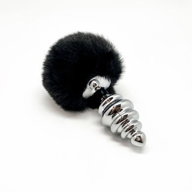 Металлическая анальная пробка Кроличий хвостик Alive Fluffly Twist Plug L Black SO6311 фото