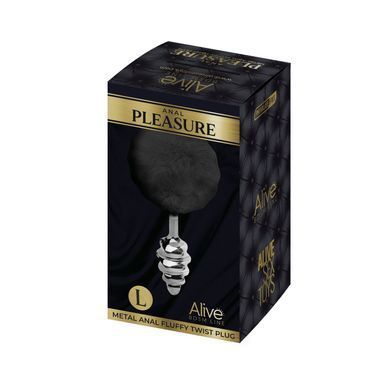 Металлическая анальная пробка Кроличий хвостик Alive Fluffly Twist Plug L Black SO6311 фото