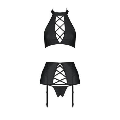 Комплект из эко-кожи с имитацией шнуровки Nancy Set black XXL/XXXL - Passion топ, трусики и пояс для SO5375 фото