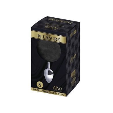Металева анальна пробка Кролячий хвостик Alive Fluffly Plug S Black SO6312 фото