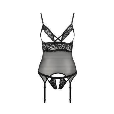 Корсет с открытой грудью DIABOLINA CORSET black XXL/XXXL - Passion, пажи, трусики, полупрозрачный PS25806 фото