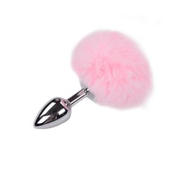 Металлическая анальная пробка Кроличий хвостик Alive Fluffly Plug S Pink SO6313 фото