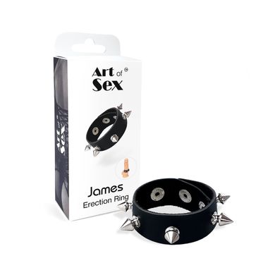 Эрекционное кольцо с шипами из натуральной кожи Art of Sex - James, черный SO6785 фото