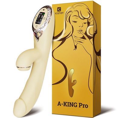 Вакуумний вібратор-кролик з підігрівом KisToy A-King Pro Yellow, з LED-екраном SO4081 фото