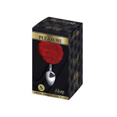 Металлическая анальная пробка Кроличий хвостик Alive Fluffly Plug S Red SO6314 фото