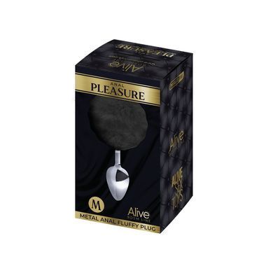 Металева анальна пробка Кролячий хвостик Alive Fluffly Plug M Black SO6315 фото