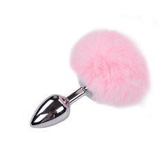 Металлическая анальная пробка Кроличий хвостик Alive Fluffly Plug M Pink SO6316 фото