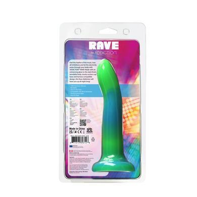Фалоімітатор, що світиться у темряві, ADDICTION - Rave - 8" Glow in the Dark Dildo - Blue Green SO6849 фото