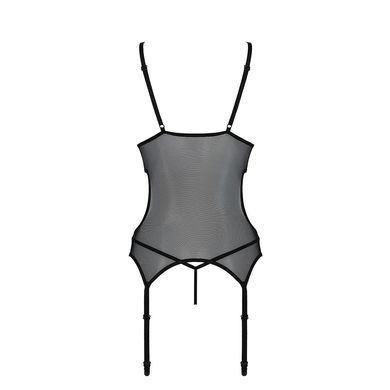 Корсет із підв&rsquo;язками та ажурним ліфом Christa Corset black S/M &mdash; Passion, стрінги в комплекті SO5757 фото