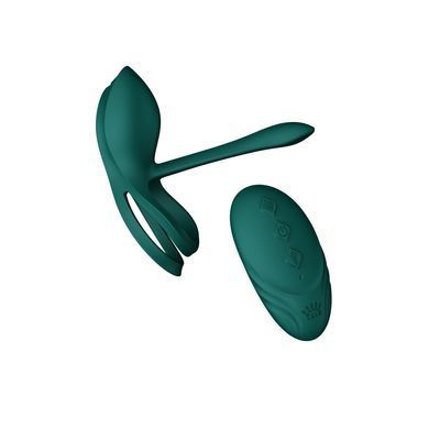 Смарт ерекційне кільце Zalo &mdash; BAYEK Turquoise Green, подвійне з ввідною частиною, пульт ДК SO6644 фото