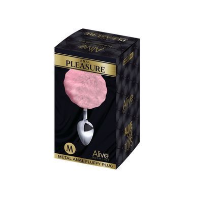 Металева анальна пробка Кролячий хвостик Alive Fluffly Plug M Pink SO6316 фото