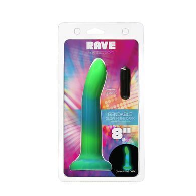 Фалоімітатор, що світиться у темряві, ADDICTION - Rave - 8" Glow in the Dark Dildo - Blue Green SO6849 фото