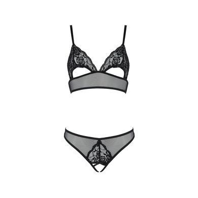 Комплект: браллет с ажурным лифом и открытыми трусиками Christa Set with Open Bra black L/XL &mdash; Passi SO5759 фото